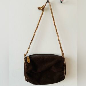Vintage Suede Brown Leather Margolin Shoulder Purse 12”x8”with Braided Strap